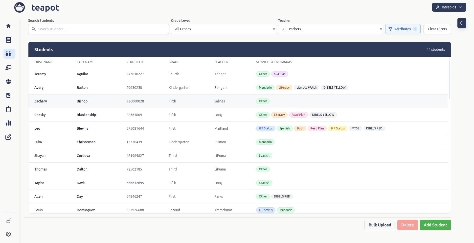 Student Roster View interface